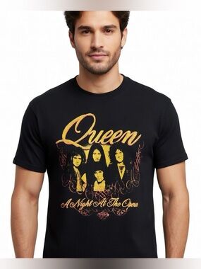 Men's Double Sided Short Sleeve Queen Graphic Band Tee